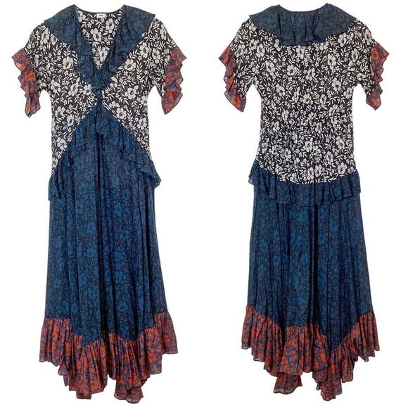 Warm NY Size 0 Floral Mixed Print Maxi Dress Cotton Ruffle Warm Store NYC - Picture 16 of 16